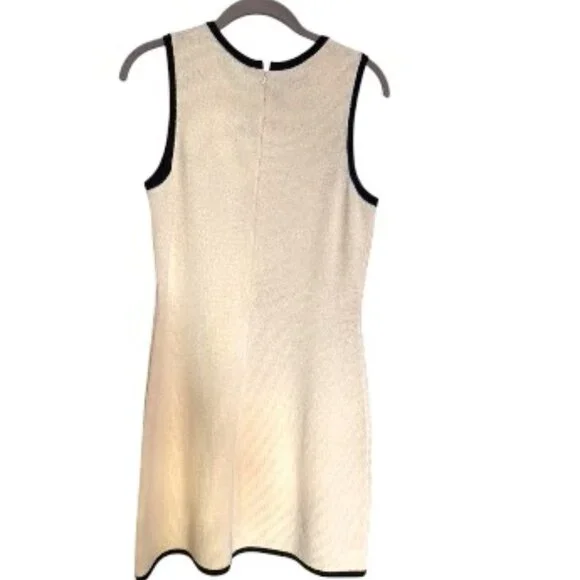 St John Collection Santana Knit Sleeveless Cream with Blk Trim Dress Sz 2 #05